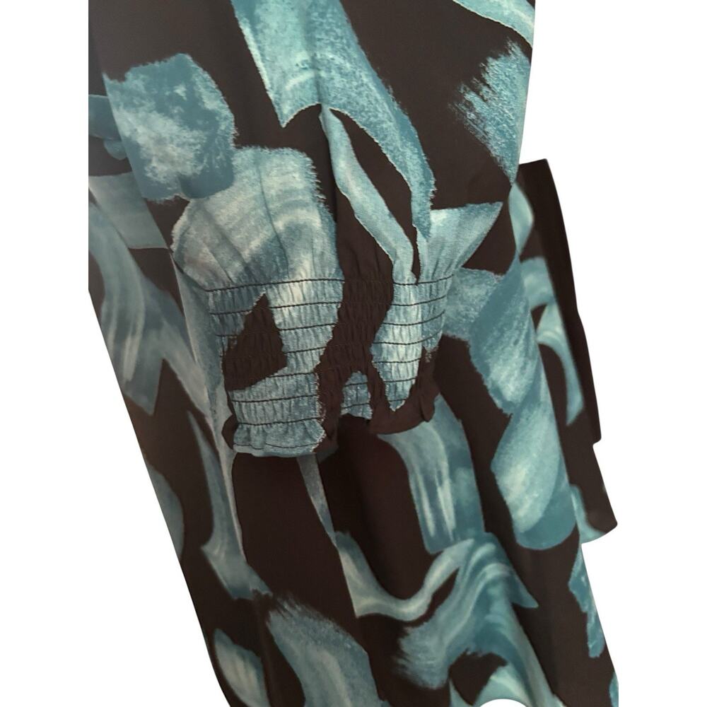 Chicos Size 3, XL Painted Brushstroke Long Sleeve Blouse Smocked Cuff Teal - Picture 4 of 7